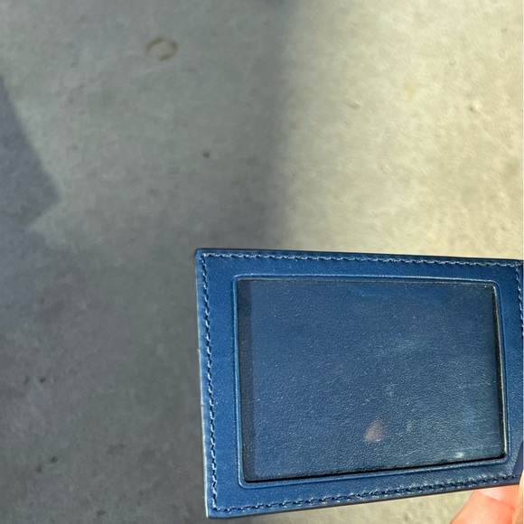 Coach Slim Clip Billfold Card Hold Wallet Brown Classic Canvas Blue Leather - Picture 5 of 12